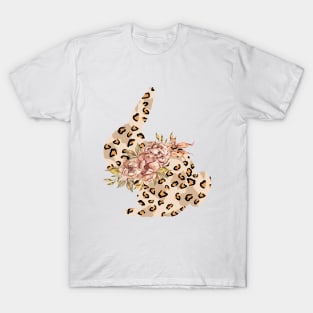 Cute leopard floral boho bunny silhouette illustratio T-Shirt